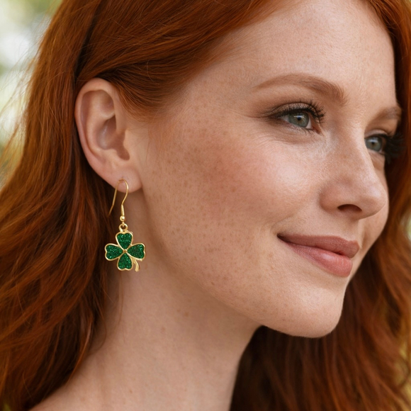 Gold Plated Shamrock Dangle Earrings NWT - Picture 2 of 2